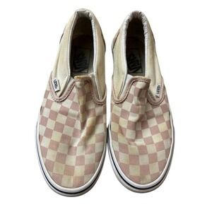 Vans Classic Slip‎ On Shoes Women's Size 7 Pink Check Checkerboard Grunge